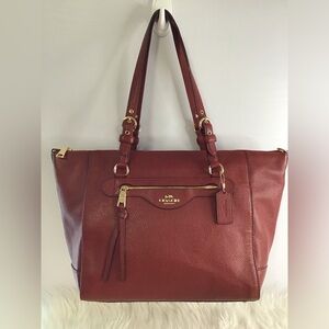 COACH KLEO Cherry Pebble Red Leather CarryAll Satchel Tote EUC